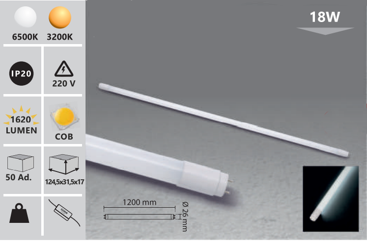 Led cijev 6500 k bijela 120 cm 18W