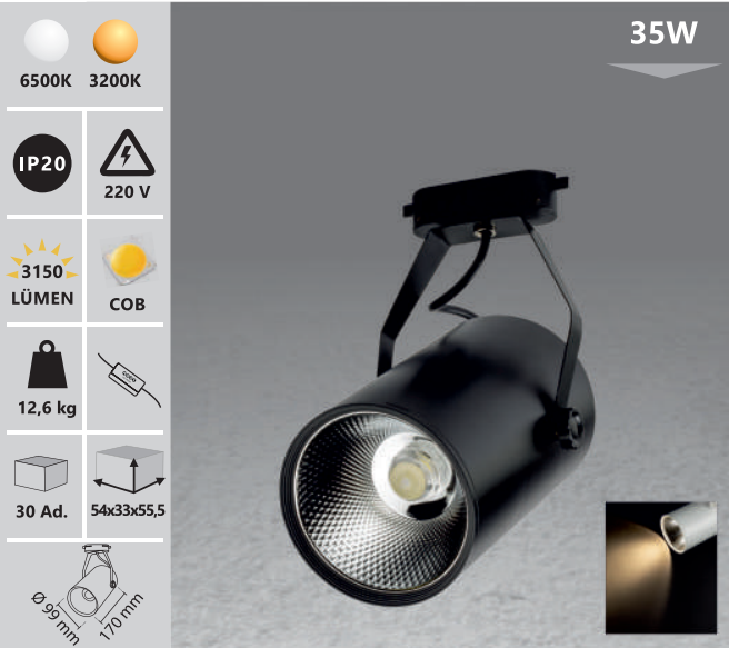 Track light 35W bijeli/crni