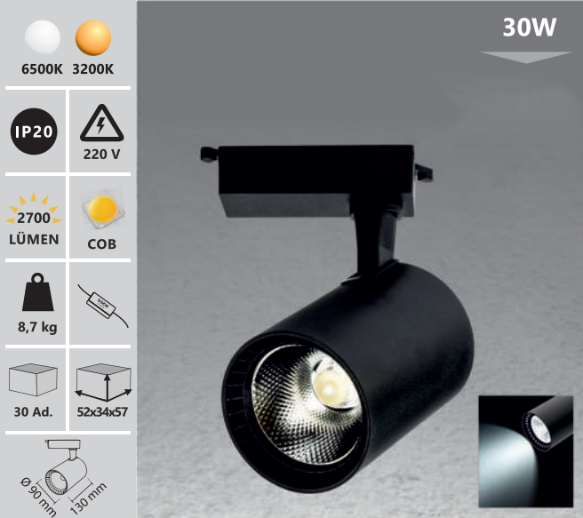 Track light  30W bijeli/crni